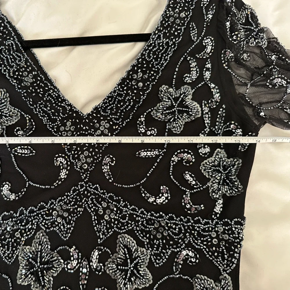 Vintage Pisarro Nights Charcoal Sequin Formal Dress with 3/4 Sleeves Size 4 - Picture 6 of 8
